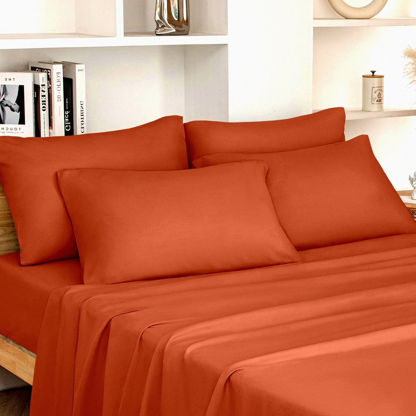 Terracotta Bliss 6-Piece Bedding Set - Queen Size Burnt Orange Sheets, Extra Soft Microfiber, Deep Pocket, Wrinkle & Fade Free - 1800 Thread Count