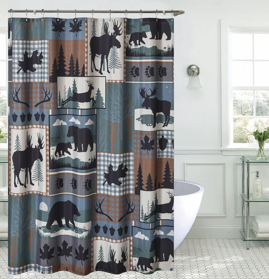 Woodland Forest Patchwork Animal Shower Curtain