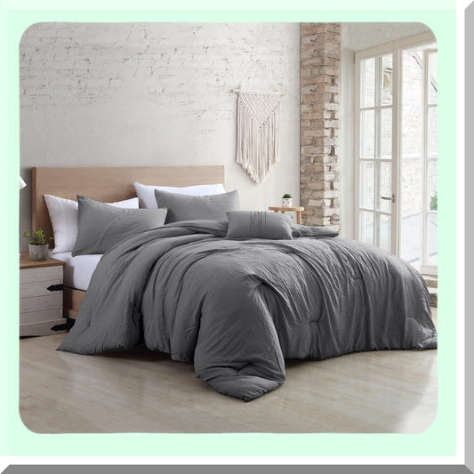 Elegant Brushed Microfiber Comforter Set - All Season Bedspread with Down Alternative Fill - Luxurious Queen Size Bedding in Grey - Includes Shams and Decorative Pillow