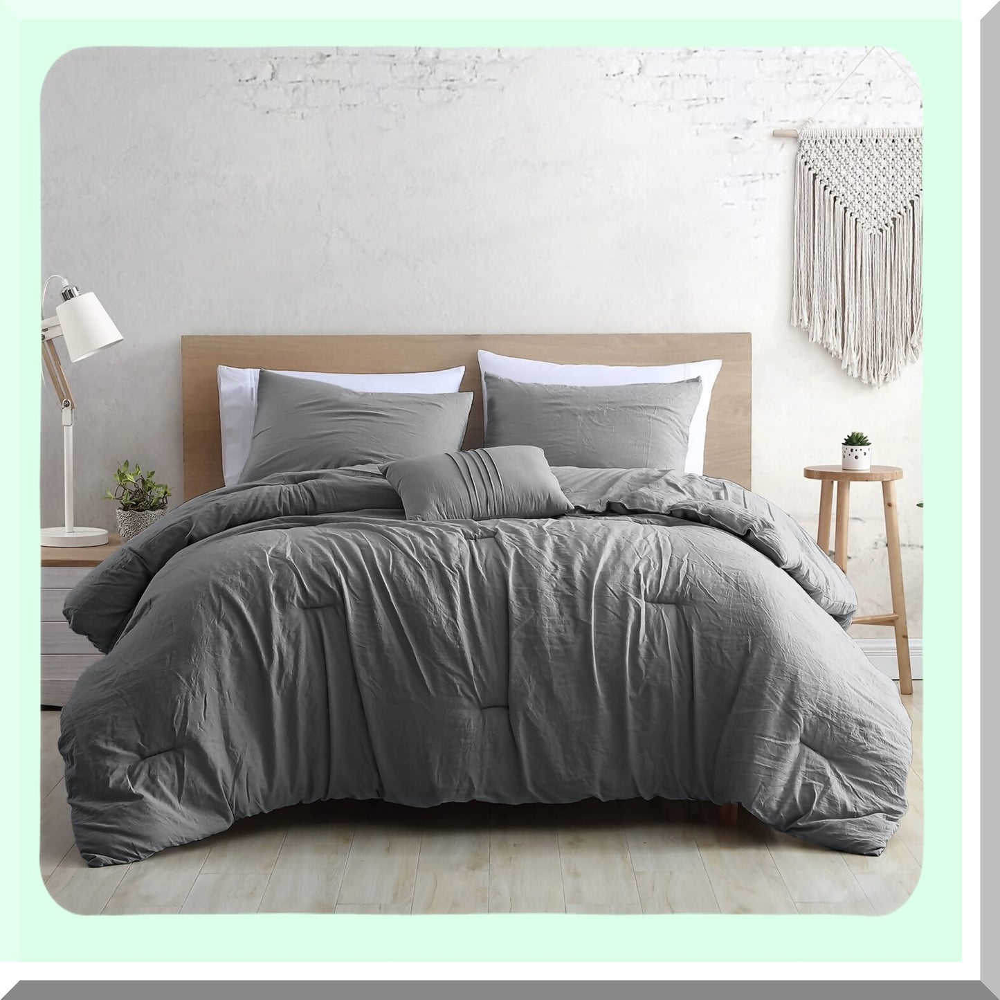 Elegant Brushed Microfiber Comforter Set - All Season Bedspread with Down Alternative Fill - Luxurious Queen Size Bedding in Grey - Includes Shams and Decorative Pillow