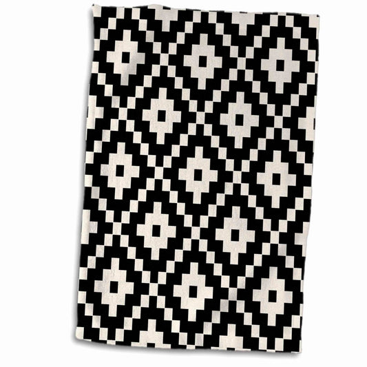 15x22 Hand Towel Aztec Pattern Black Cream
