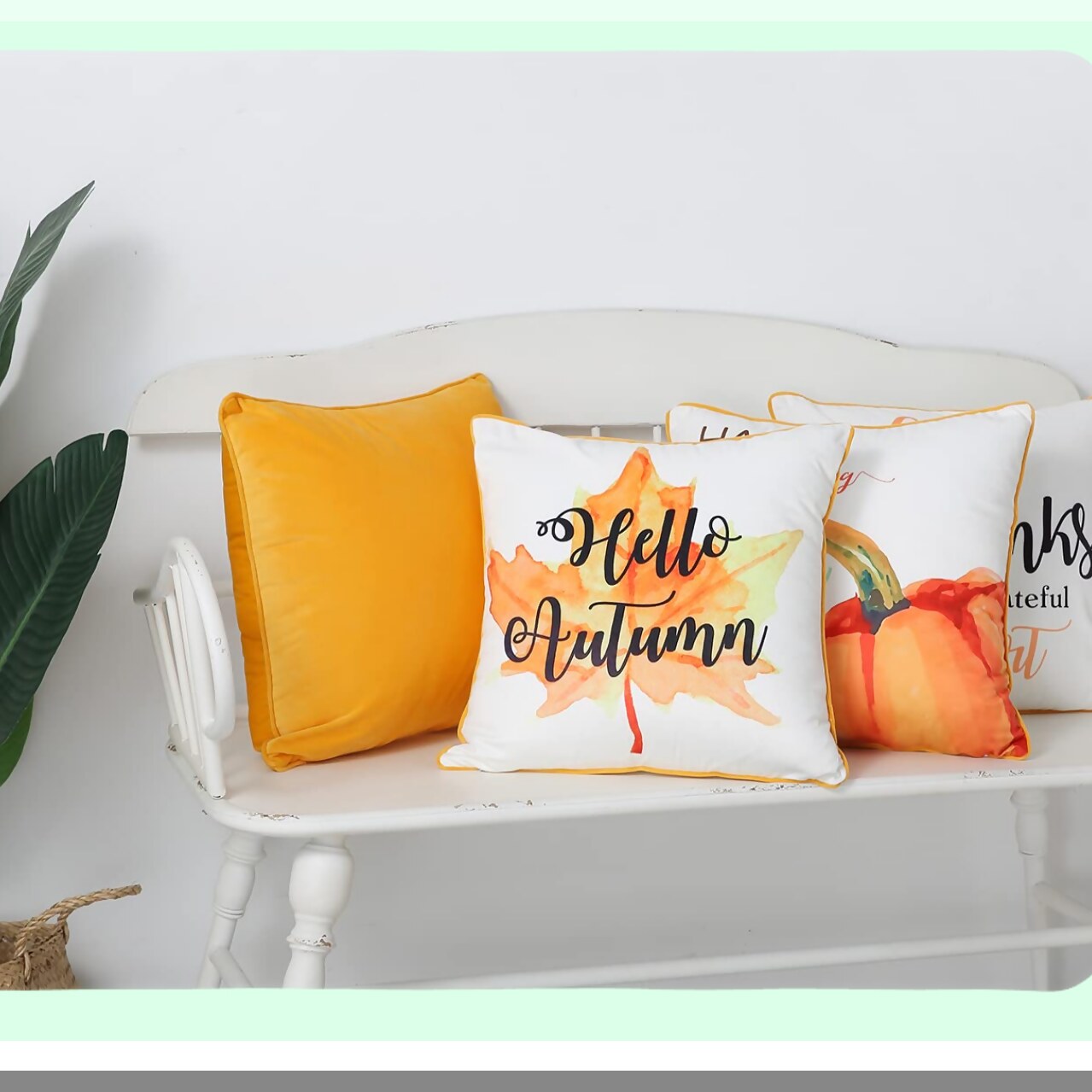 Autumn Harvest Velvet Pillow Covers - Set of 4 18x18Inch Orange Fall Decorative Cushion Cases for Sofa Couch Living Room Bedroom - Hello Autumn Thanksgiving Theme