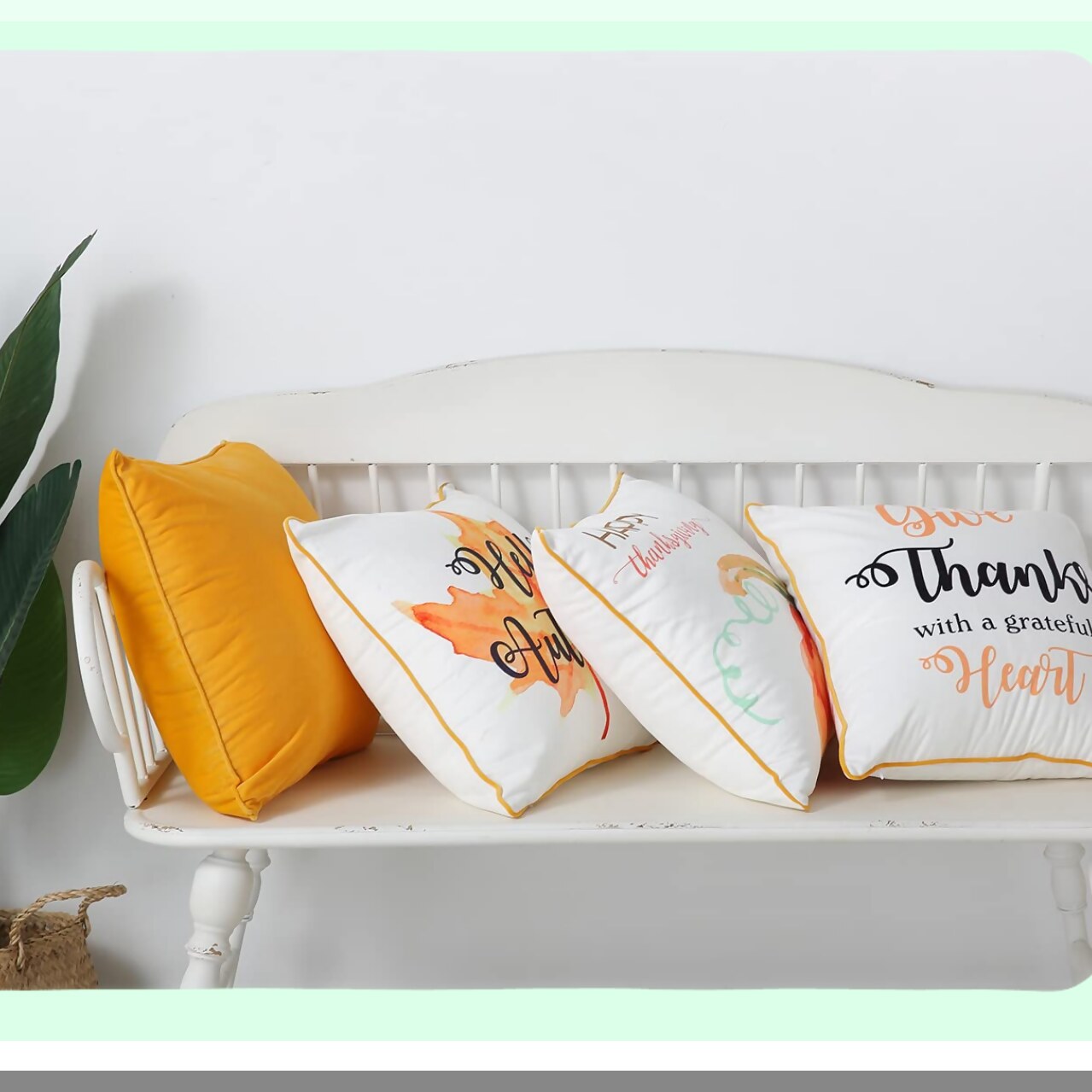Autumn Harvest Velvet Pillow Covers - Set of 4 18x18Inch Orange Fall Decorative Cushion Cases for Sofa Couch Living Room Bedroom - Hello Autumn Thanksgiving Theme