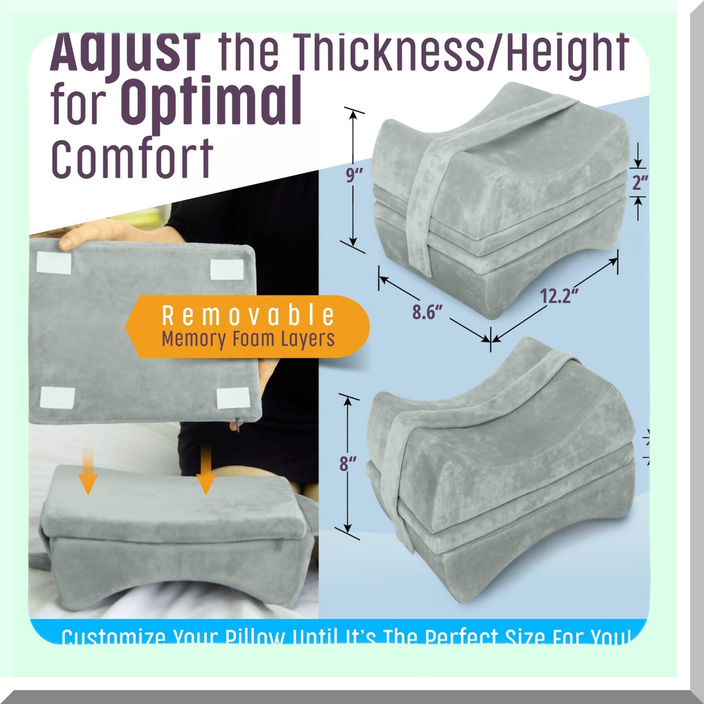 OrthoSleep Memory Foam Knee Hip Leg Pillow - Customizable Thickness for Side Sleepers, Lower Back Pain, Sciatica Relief - Orthopedic Support for Better Sleep