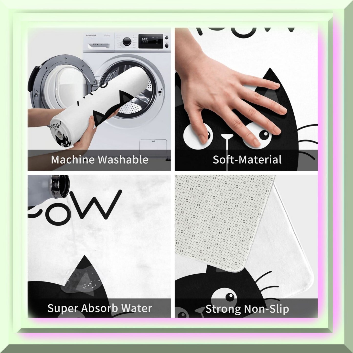 Black and White Bath Mat 15.7 x 23.6 inches