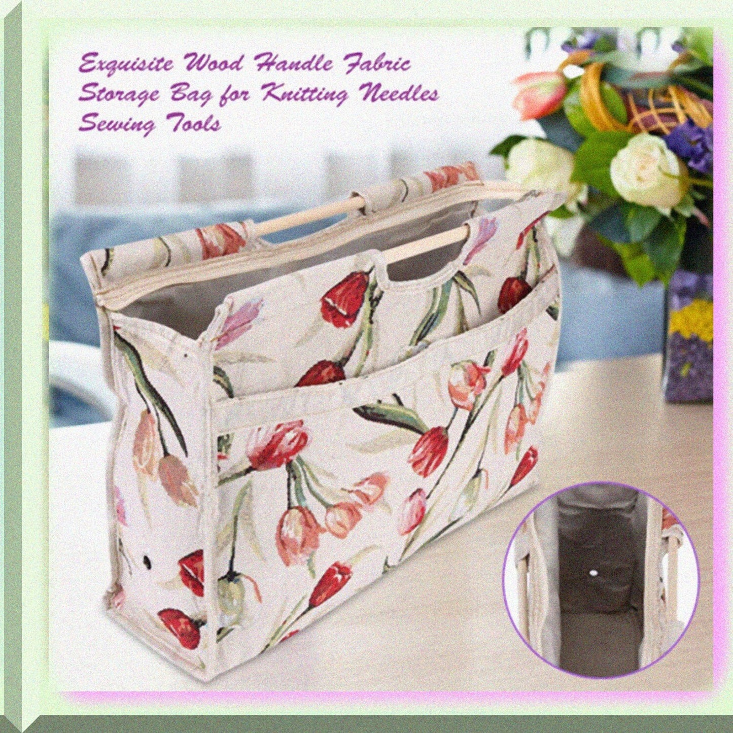 Knitting Bag Rose Jacquard 16.5x11.8x4.3in