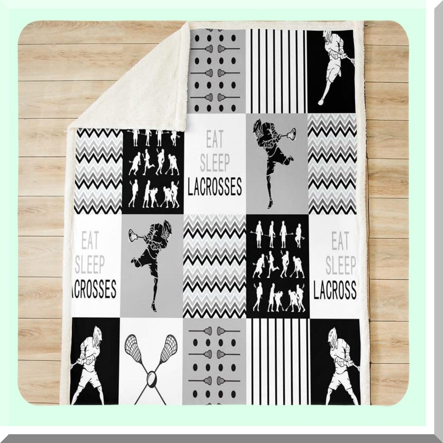 Lacrosse Dream Fleece Throw - Cozy Sherpa Blanket for Lacrosse Lovers, 50"x60" Black & White Plush Blanket, Perfect Sports Game Gift, Decorative and Fuzzy Comfort