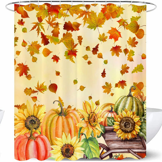 Autumn Fall Maple Pumpkins Shower Curtain Set