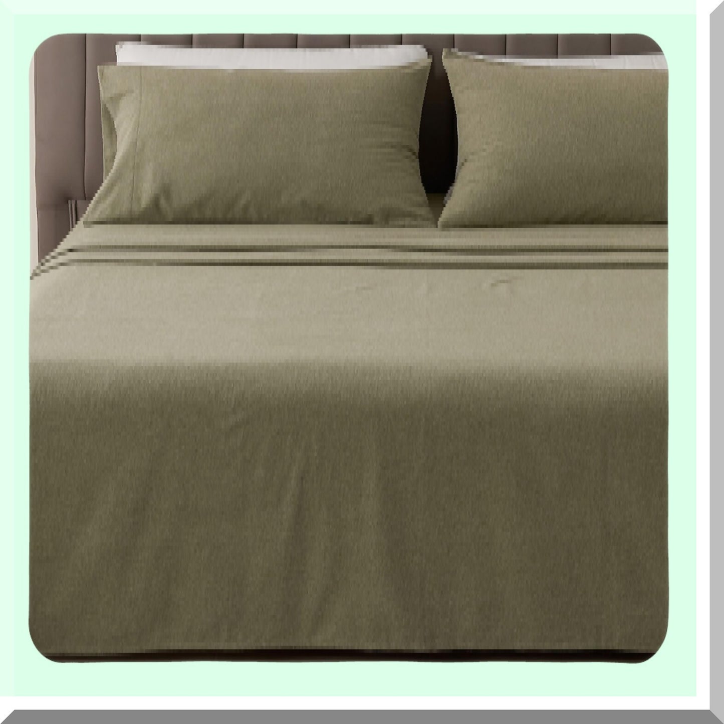 Olive Bliss Cotton Blend Flannel Sheet Set - Queen Size | 4 Piece Bedding Set with Pillowcases | Double Brushed for Softness | Heathered Olive Color | Warm and Cozy Sheets