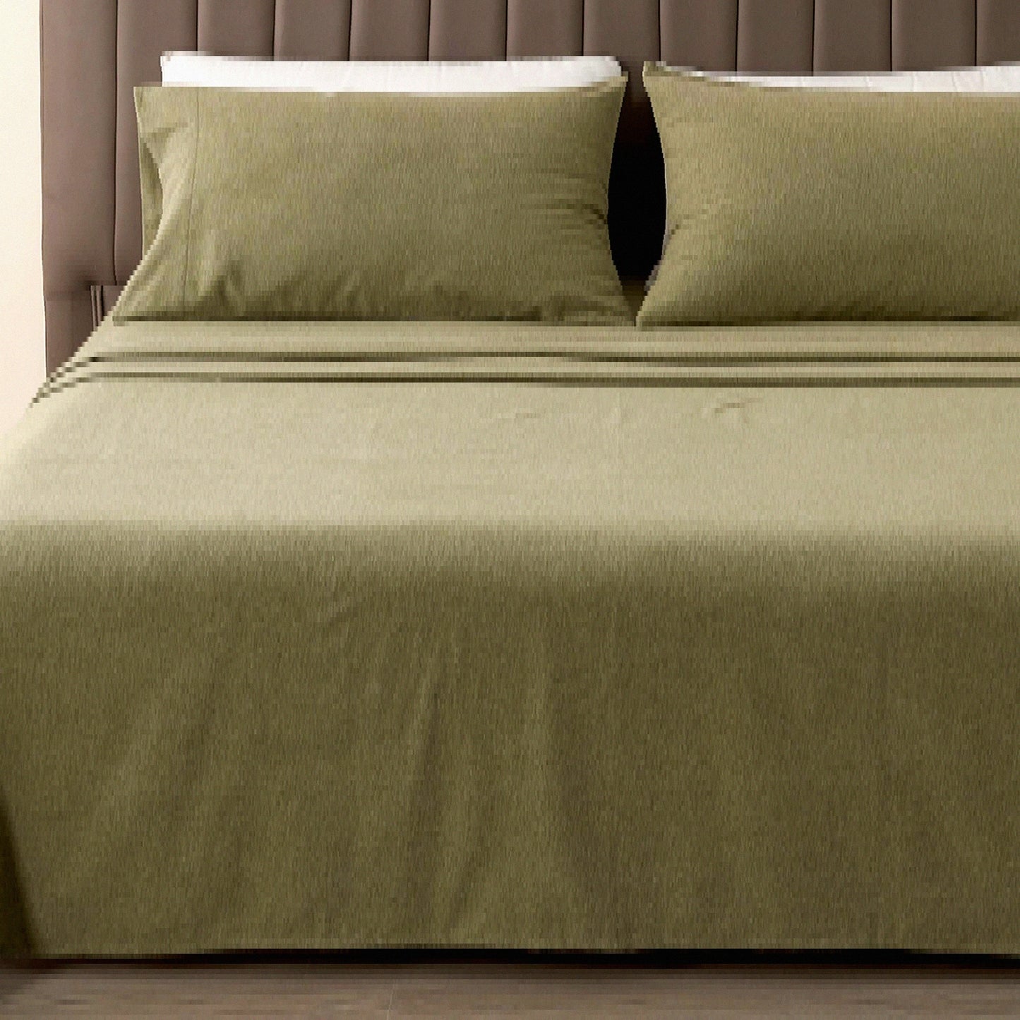 Olive Bliss Cotton Blend Flannel Sheet Set - Queen Size | 4 Piece Bedding Set with Pillowcases | Double Brushed for Softness | Heathered Olive Color | Warm and Cozy Sheets