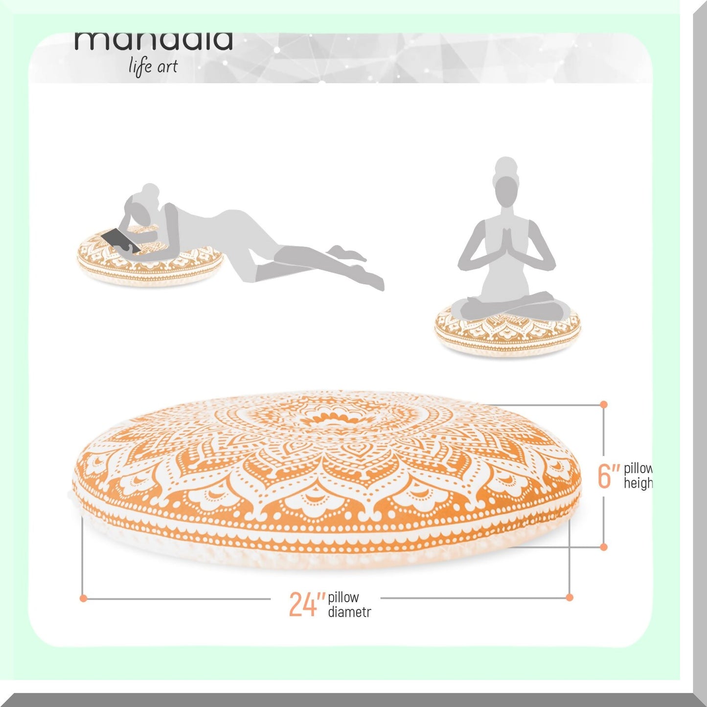 Boho Chic Round Floor Cushion Cover - Hand Printed Meditation Pillow Case for Yoga Decor - Cotton Pouf Insert Not Included