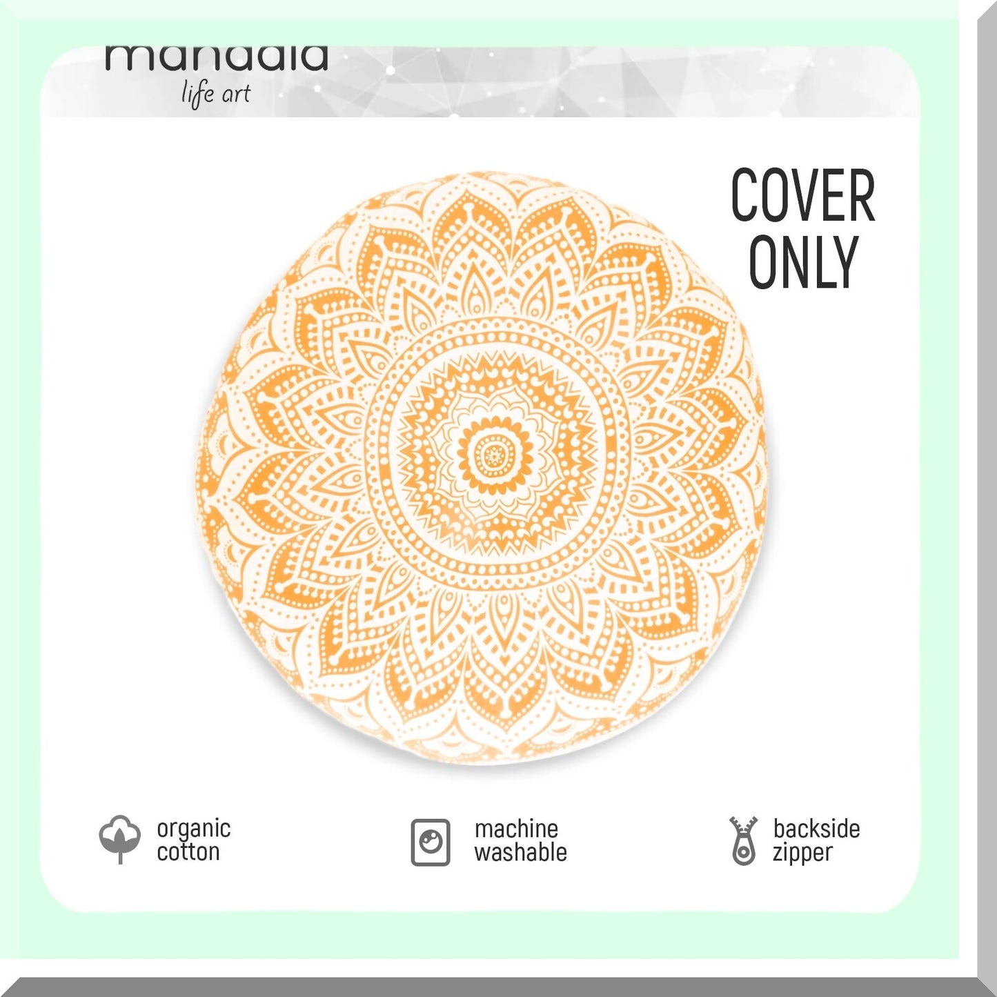 Boho Chic Round Floor Cushion Cover - Hand Printed Meditation Pillow Case for Yoga Decor - Cotton Pouf Insert Not Included