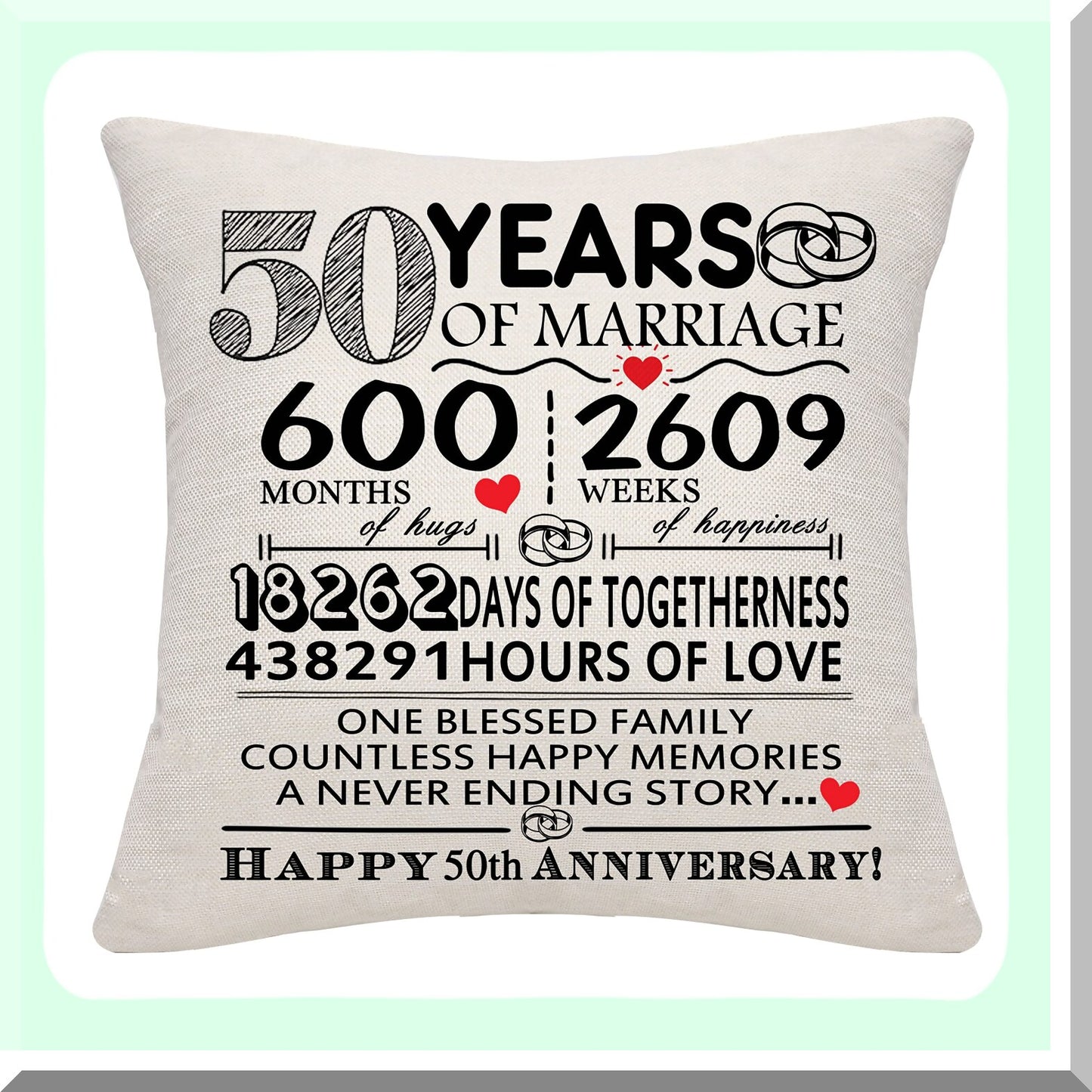 Golden Memories Anniversary Pillow Cover - Celebrate 50 Years of Love with this Keepsake Decoration Gift for Couples, Parents, and Friends. Perfect for Mom, Dad, Grandma, Grandad, Aunt, Uncle, Husband, and Wife.