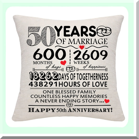 Golden Memories Anniversary Pillow Cover - Celebrate 50 Years of Love with this Keepsake Decoration Gift for Couples, Parents, and Friends. Perfect for Mom, Dad, Grandma, Grandad, Aunt, Uncle, Husband, and Wife.