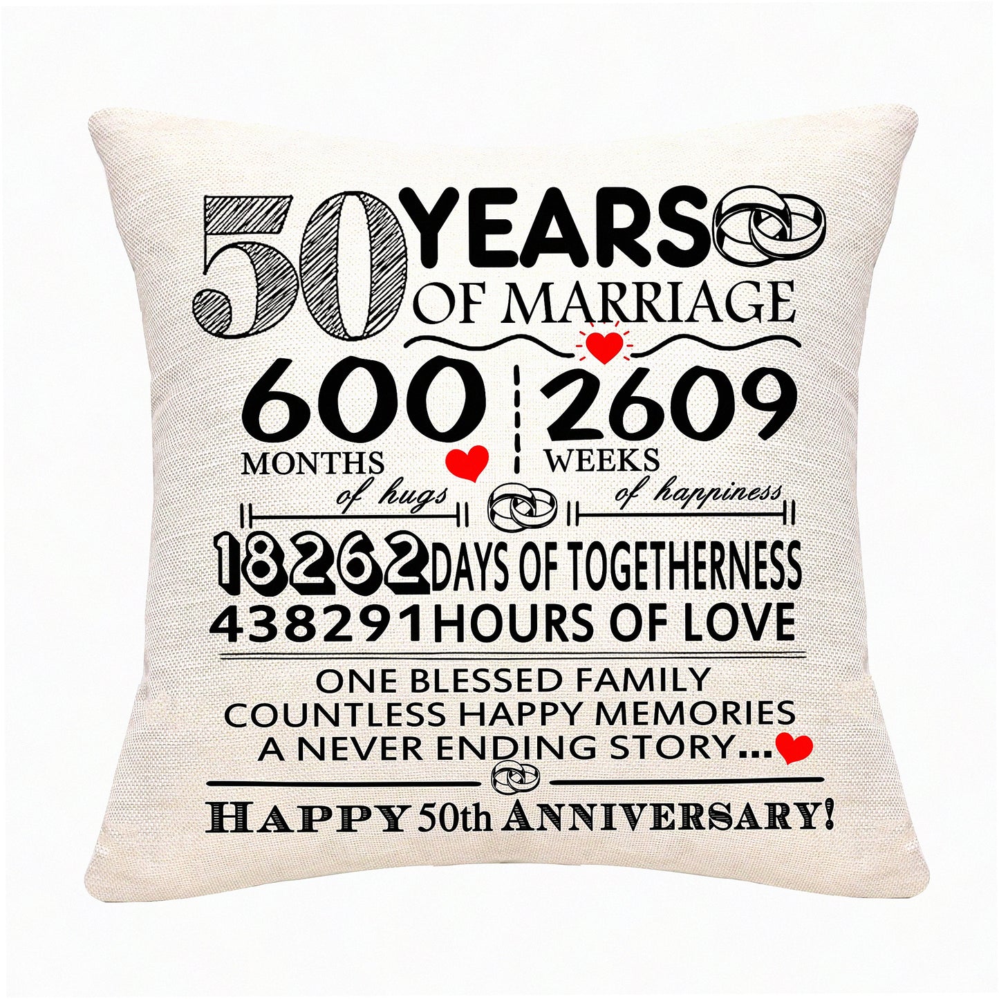 Golden Memories Anniversary Pillow Cover - Celebrate 50 Years of Love with this Keepsake Decoration Gift for Couples, Parents, and Friends. Perfect for Mom, Dad, Grandma, Grandad, Aunt, Uncle, Husband, and Wife.