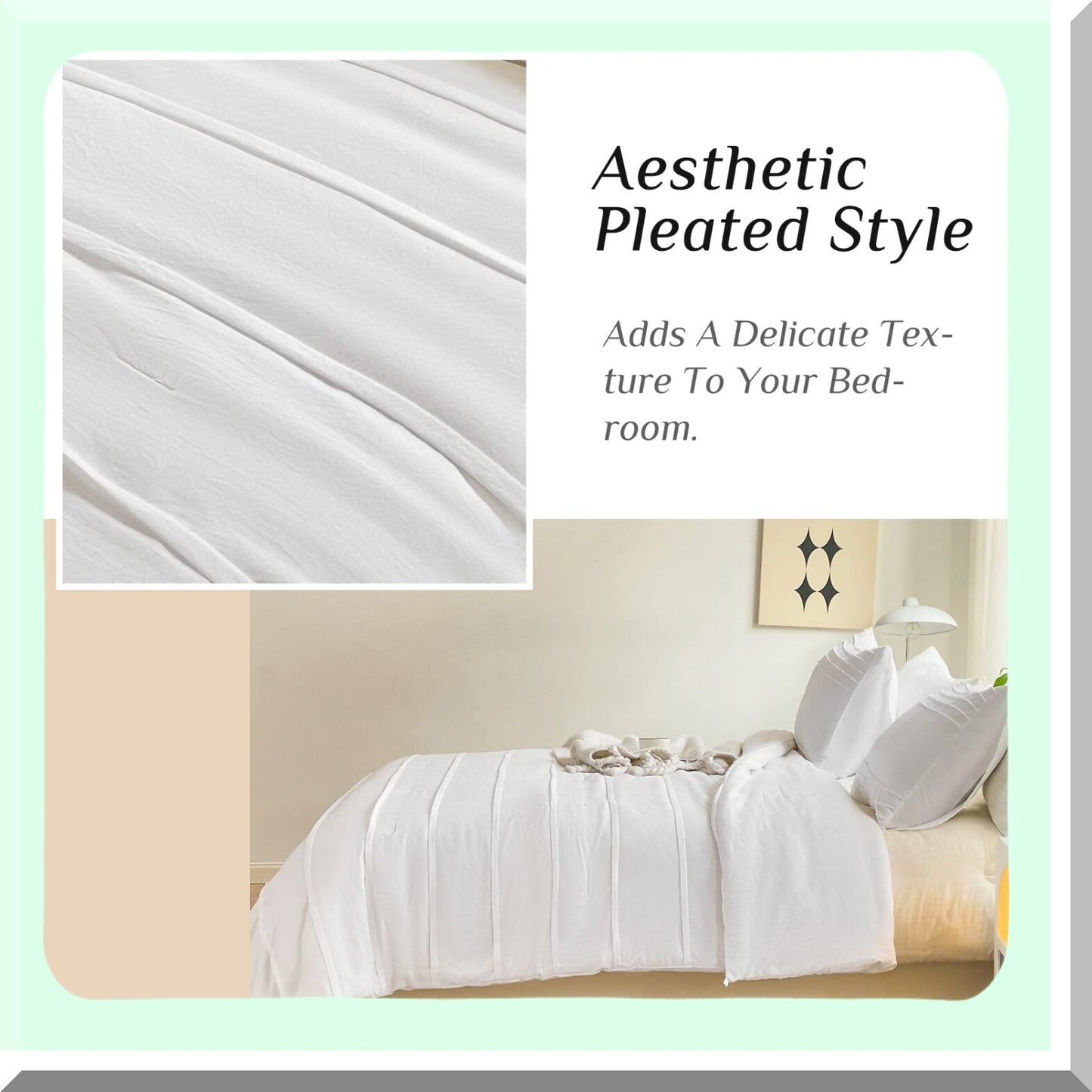 Boho Bliss White Comforter Set - Queen Size 3-Piece Bedding Bundle with Textured Pleats, Soft Microfiber Fluffiness, and Striped Down Alternative Fill.