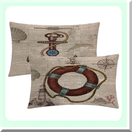 Vintage Tower Flower Bicycle Cushion Cover - Rectangular Cotton Linen Decorative Pillow for Couch Sofa Bed Chair - 12"x20" - 2Pack
