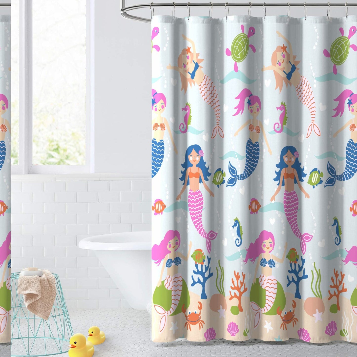 Kids Fabric Shower Curtain 72x72 Light Blue Mermaid Dreams