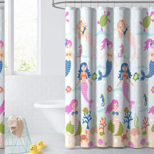 Kids Fabric Shower Curtain 72x72 Light Blue Mermaid Dreams