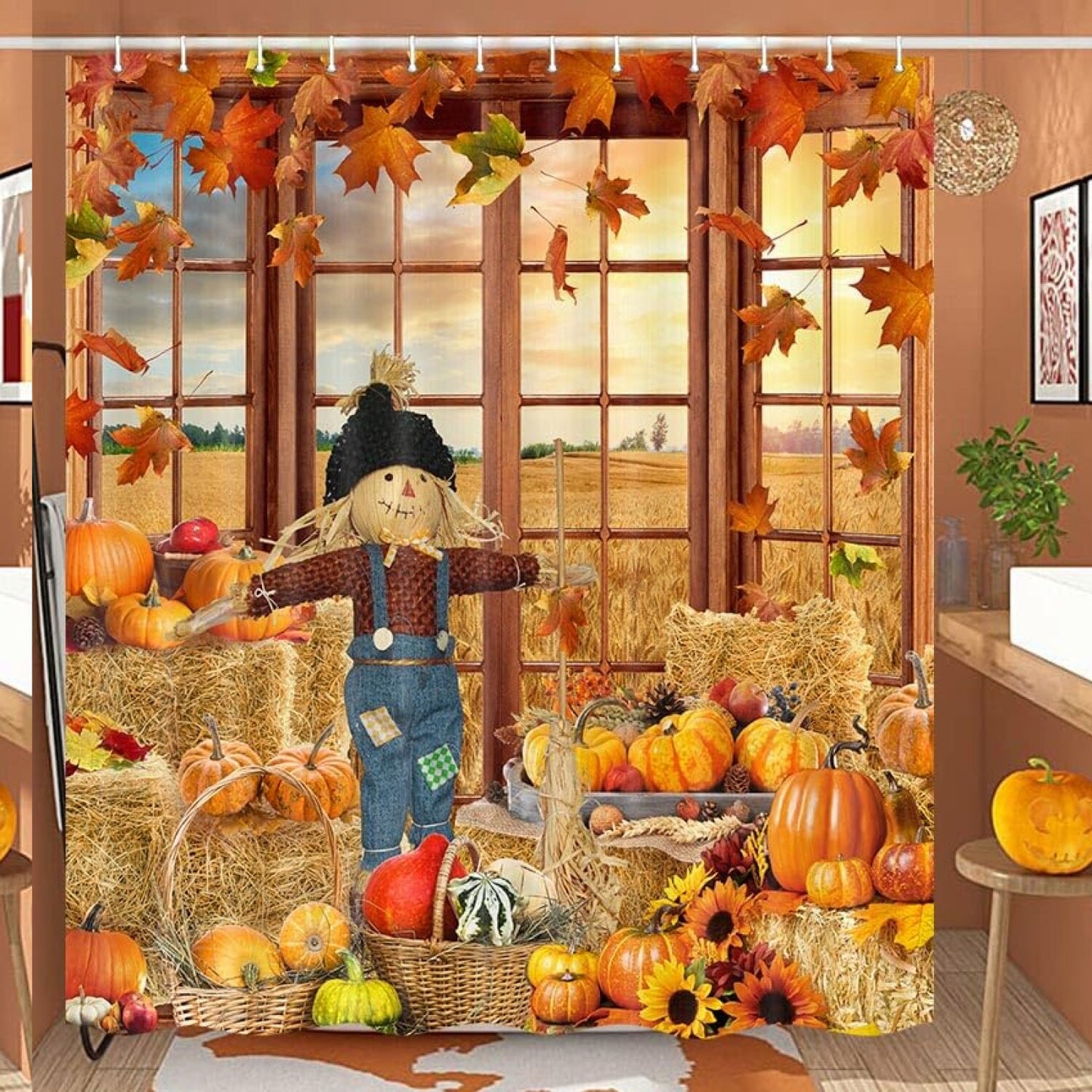 Fall Scarecrow Autumn Pumpkin Shower Curtain 69x72 Inch