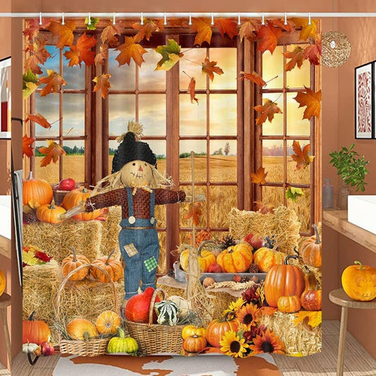 Fall Scarecrow Autumn Pumpkin Shower Curtain 69x72 Inch