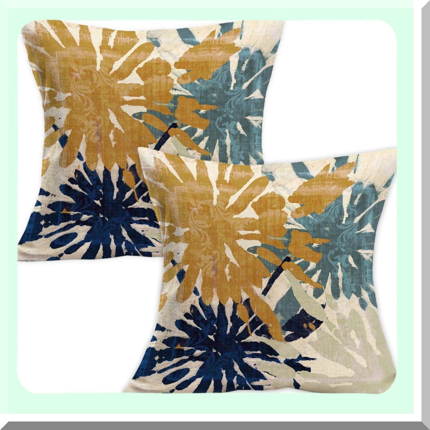 Abstract Geometry Navy Blue Gold Throw Pillow Covers - Set of 2 Teal Pillows Cover for Modern Farmhouse Decor. Rustic Home Decor Pillowcase for Living Room, Bed, Couch, Outdoor Cushion Case.