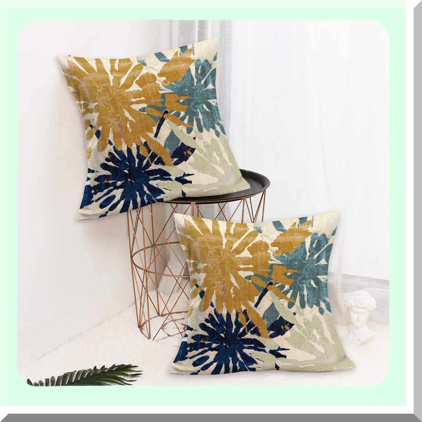 Abstract Geometry Navy Blue Gold Throw Pillow Covers - Set of 2 Teal Pillows Cover for Modern Farmhouse Decor. Rustic Home Decor Pillowcase for Living Room, Bed, Couch, Outdoor Cushion Case.