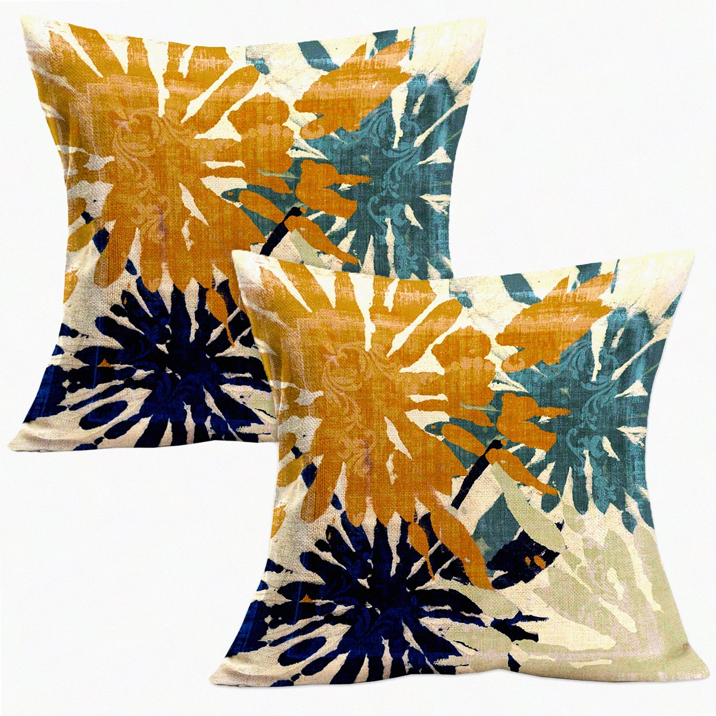 Abstract Geometry Navy Blue Gold Throw Pillow Covers - Set of 2 Teal Pillows Cover for Modern Farmhouse Decor. Rustic Home Decor Pillowcase for Living Room, Bed, Couch, Outdoor Cushion Case.