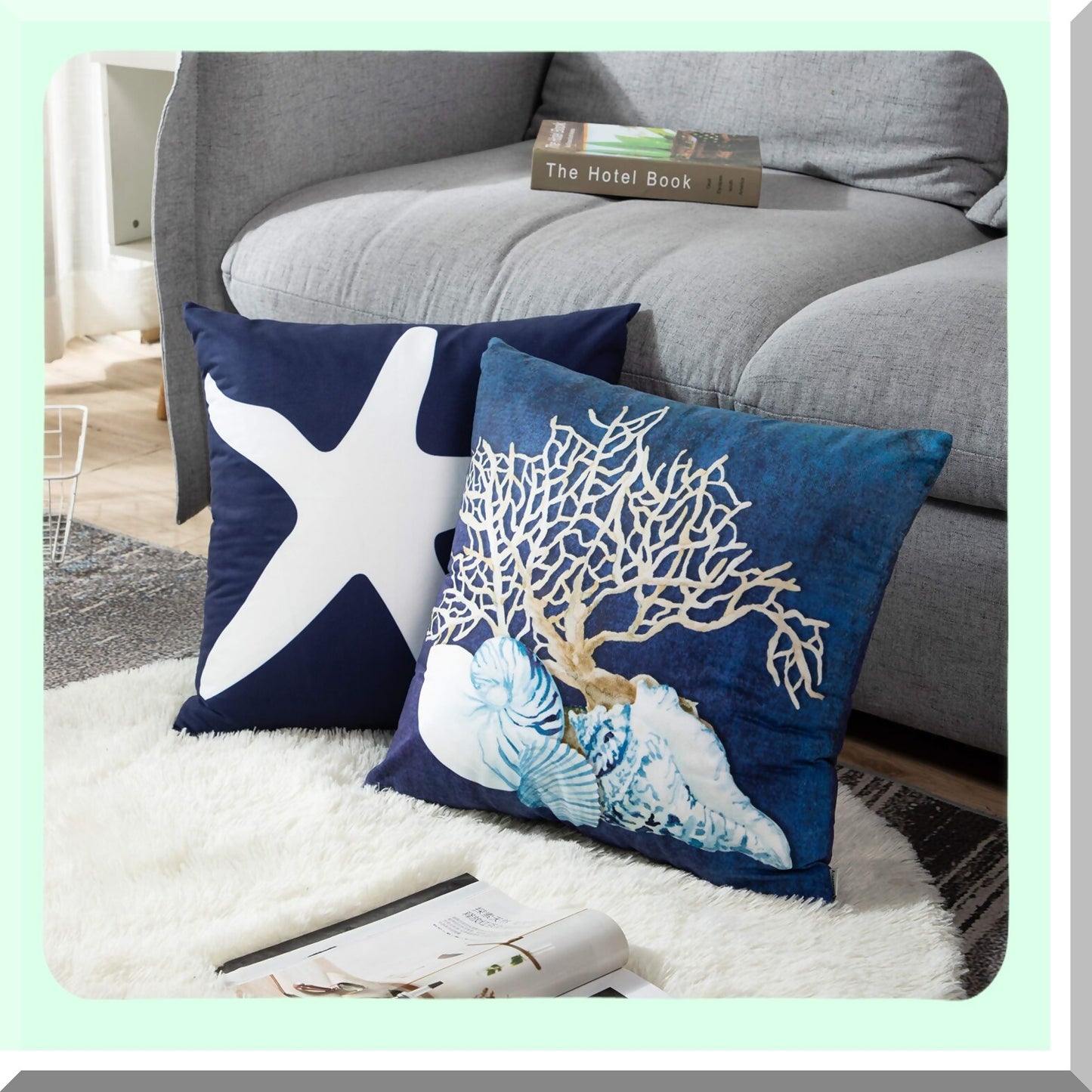 Coastal Anchor Weathered Wood Pillow Covers - Set of 4 Nautical Blue Turquoise Decorative Cases for Home Decor, Square 20x20 Inches