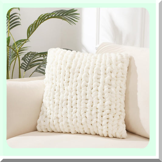 Luxury Chunky Knit Pillow Cover - Cream White Square 18" Decorative Case for Sofa & Bedroom Cushion - Soft & Stylish Home Decor Shell