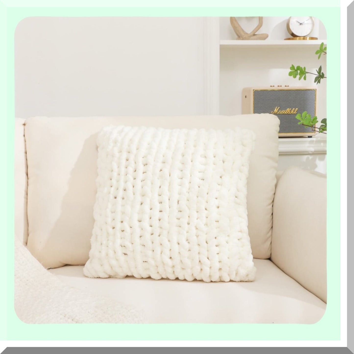 Luxury Chunky Knit Pillow Cover - Cream White Square 18" Decorative Case for Sofa & Bedroom Cushion - Soft & Stylish Home Decor Shell