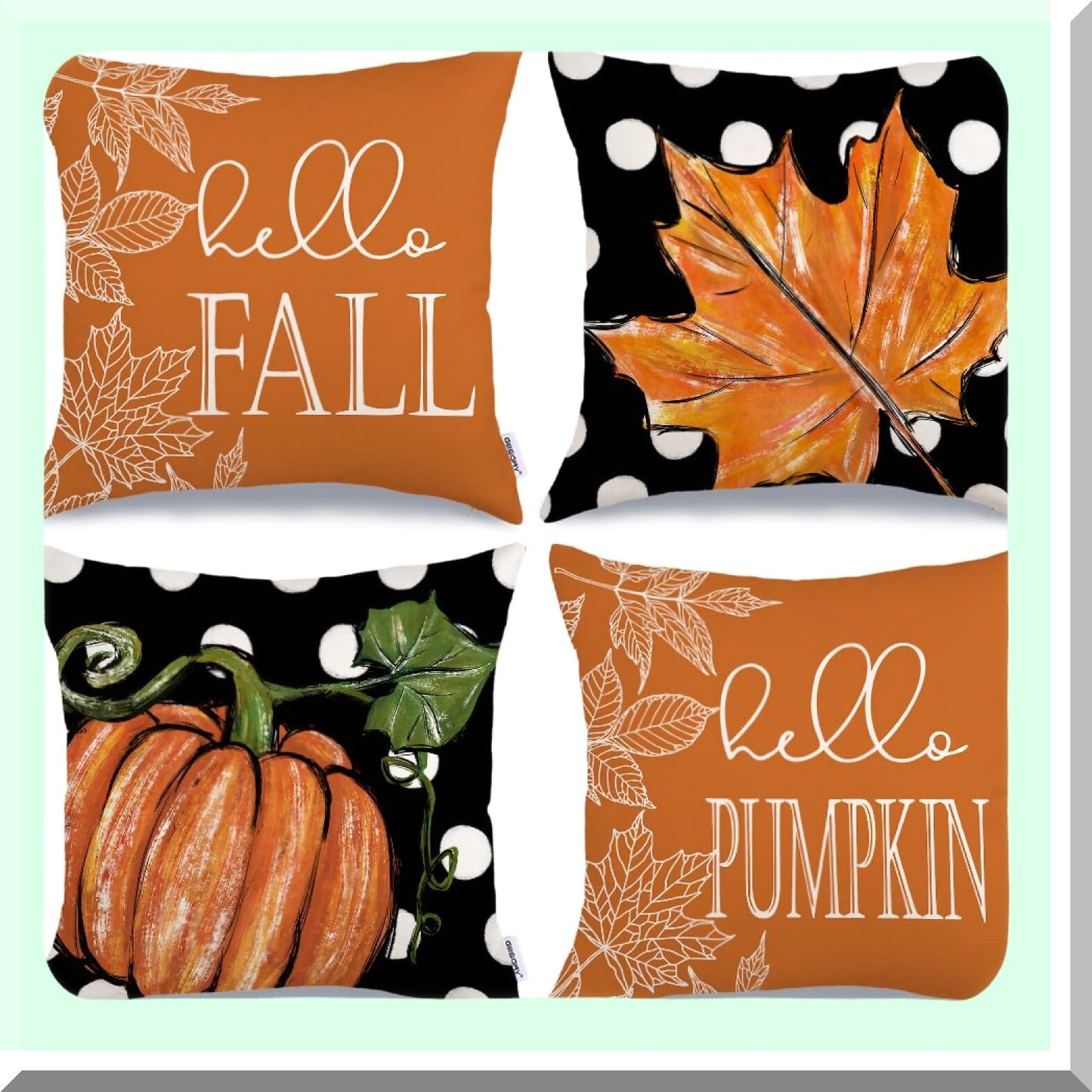 Autumn Harvest Pillow Cover Set - Pumpkin Maple Leaves Farmhouse Decorative Throw Pillow Cases for Home Couch - 18x18 Inch - Orange Color - Set of 4