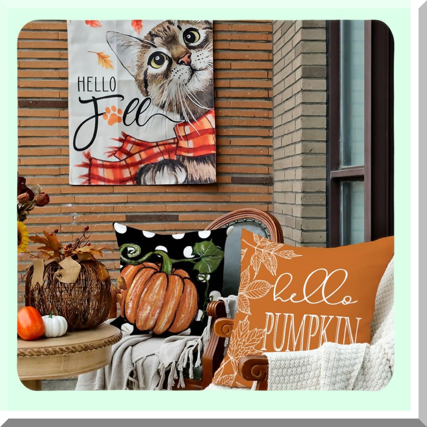 Autumn Harvest Pillow Cover Set - Pumpkin Maple Leaves Farmhouse Decorative Throw Pillow Cases for Home Couch - 18x18 Inch - Orange Color - Set of 4