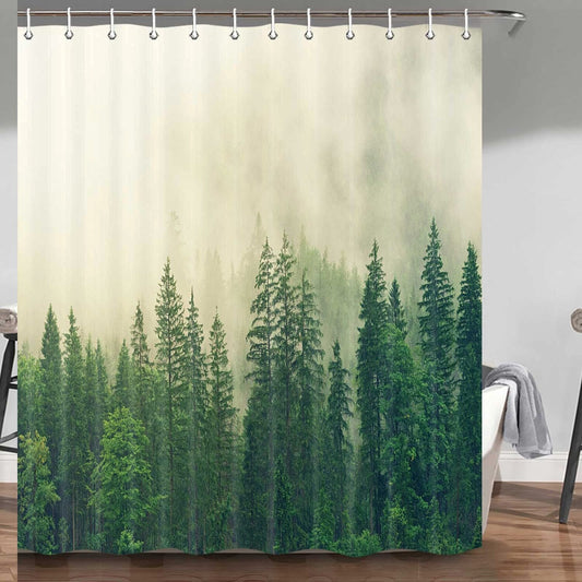 Misty Forest Watercolor Shower Curtain 70x70in