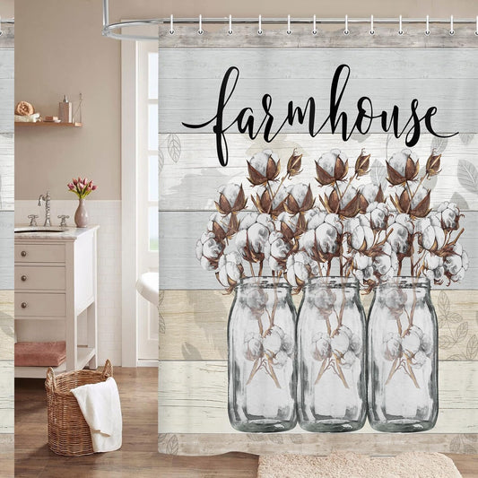 Rustic Floral Shower Curtain 69x70in Gray Mason Jar