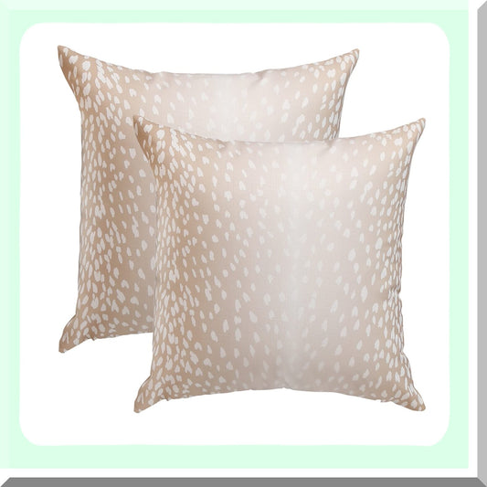 Fawn Linen Antelope Pillow Covers - Set of 2, 20x20 Inch Soft Animal Print Euro Throw Pillow Covers, Neutral Accent Case for Couch Sofa Bedroom Decor