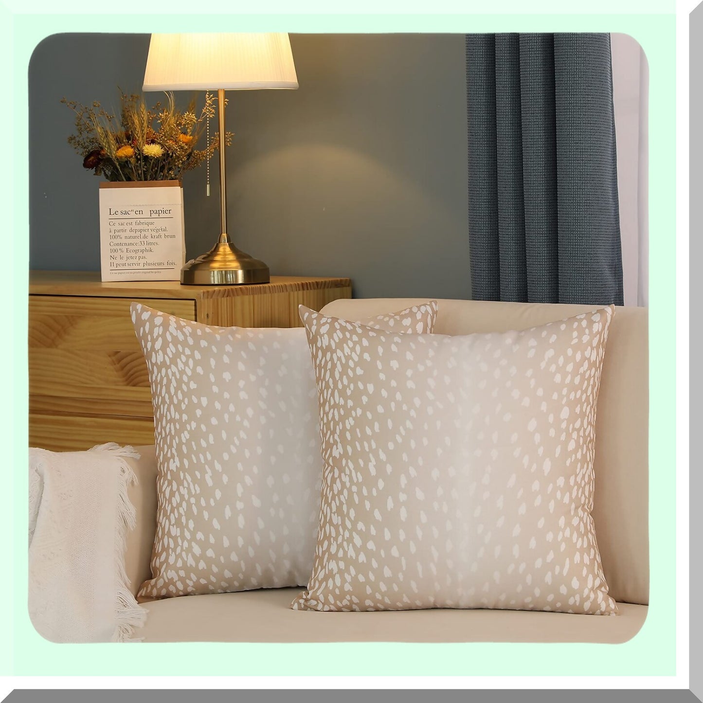 Fawn Linen Antelope Pillow Covers - Set of 2, 20x20 Inch Soft Animal Print Euro Throw Pillow Covers, Neutral Accent Case for Couch Sofa Bedroom Decor