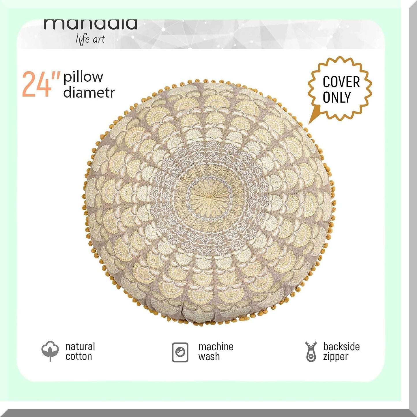 Boho Chic Meditation Floor Pillow Cover - Artisan Luxury Cushion Case for Yoga & Relaxation - Bohemian Room Decor Accent for Living Room & Bedroom