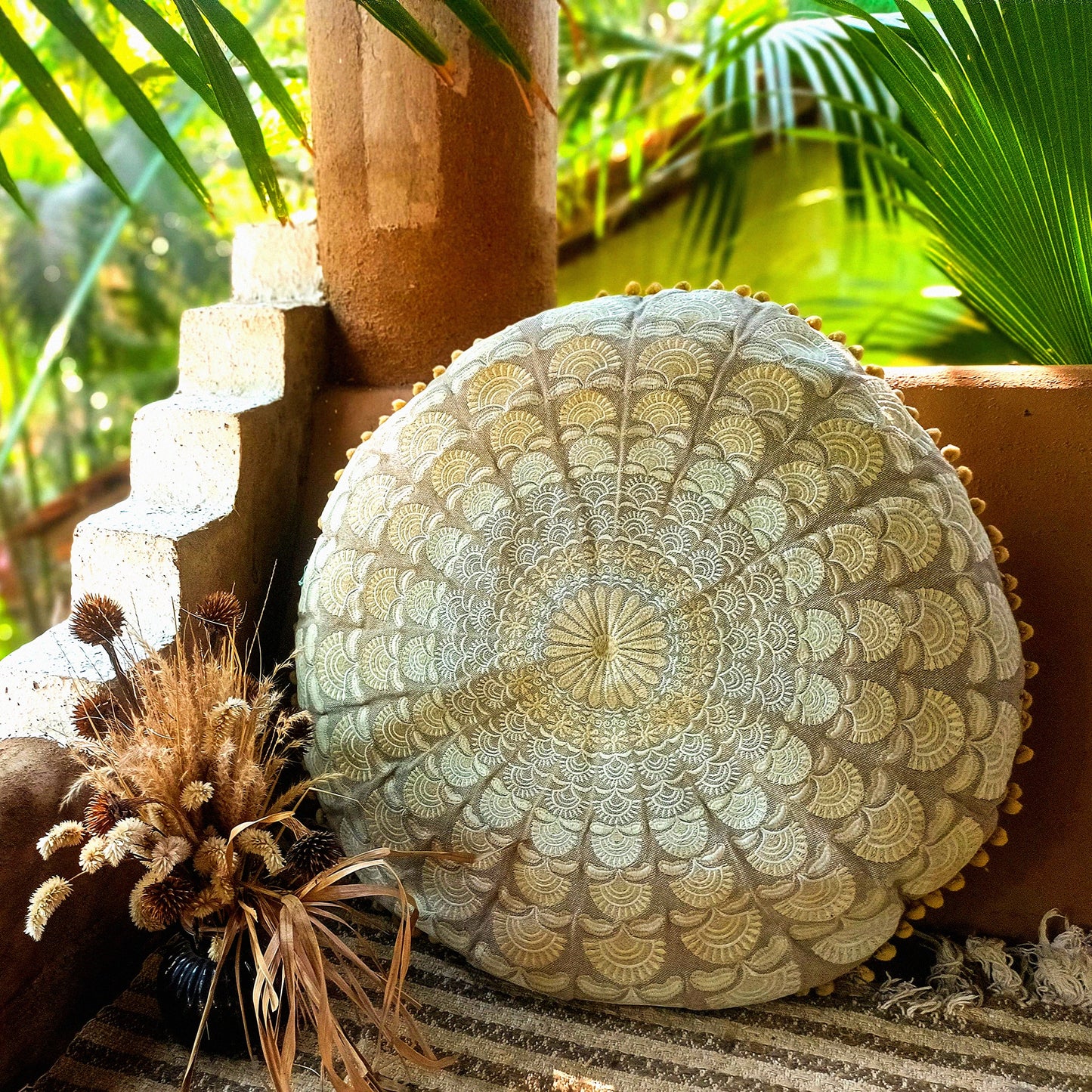 Boho Chic Meditation Floor Pillow Cover - Artisan Luxury Cushion Case for Yoga & Relaxation - Bohemian Room Decor Accent for Living Room & Bedroom