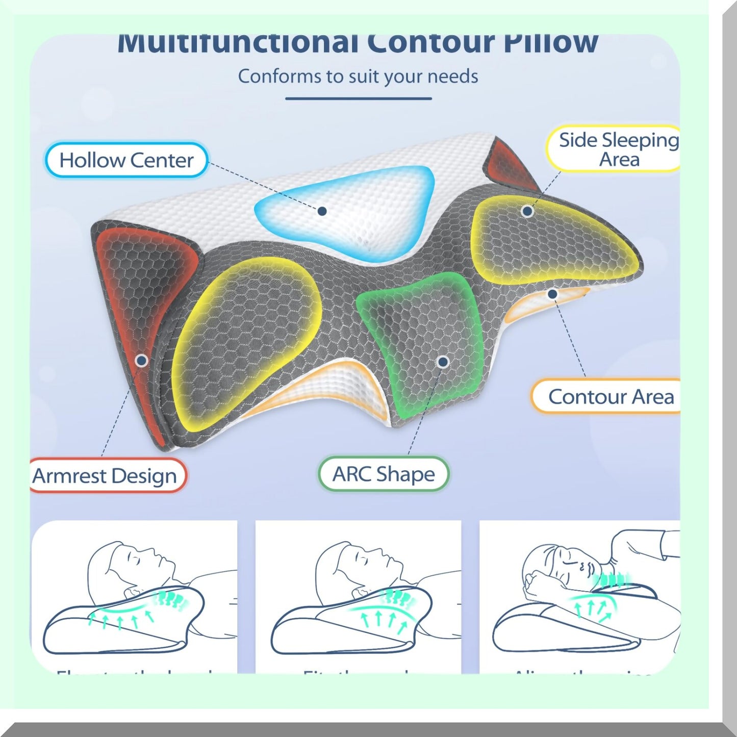 CoolSleep OrthoPillow - Ergonomic Memory Foam Cervical Pillow for Neck and Shoulder Pain Relief with Ice Silk Pillowcase. Ideal for Side, Back, and Stomach Sleepers.