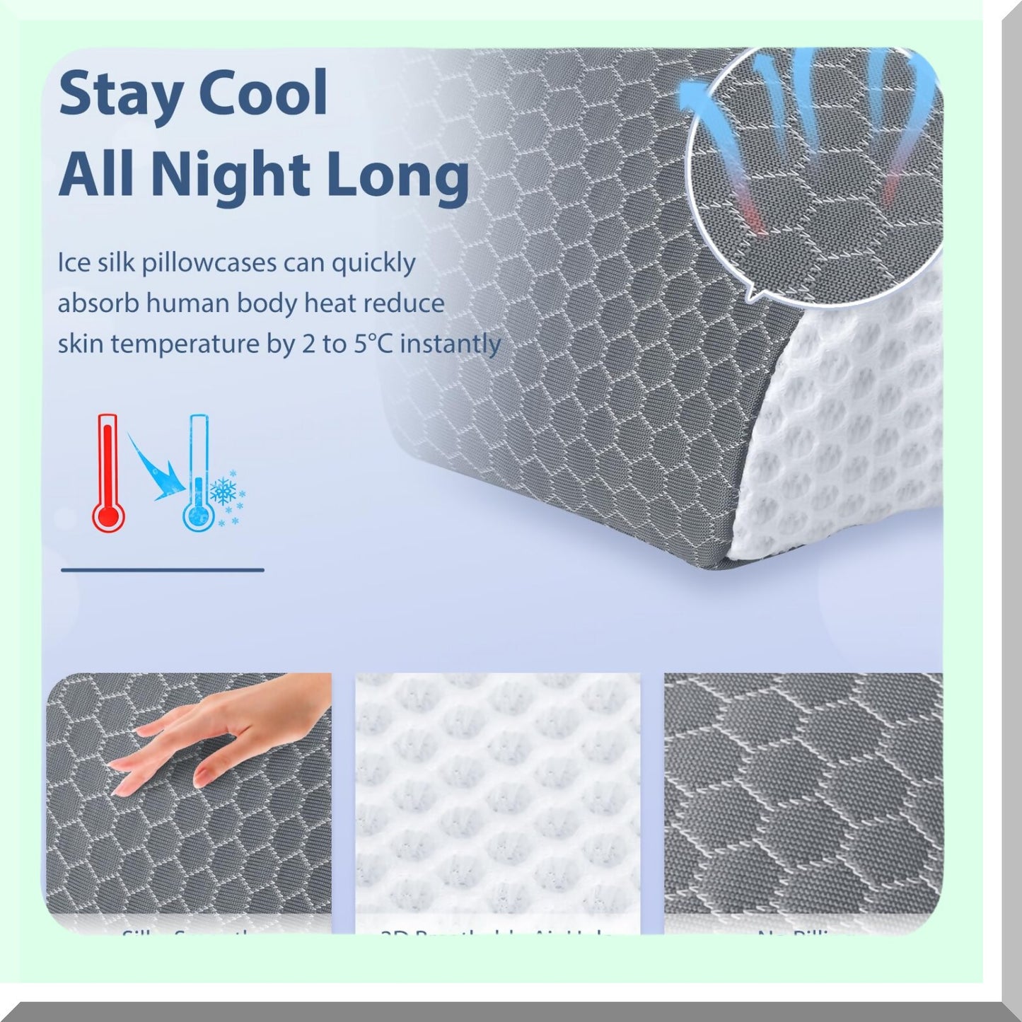 CoolSleep OrthoPillow - Ergonomic Memory Foam Cervical Pillow for Neck and Shoulder Pain Relief with Ice Silk Pillowcase. Ideal for Side, Back, and Stomach Sleepers.