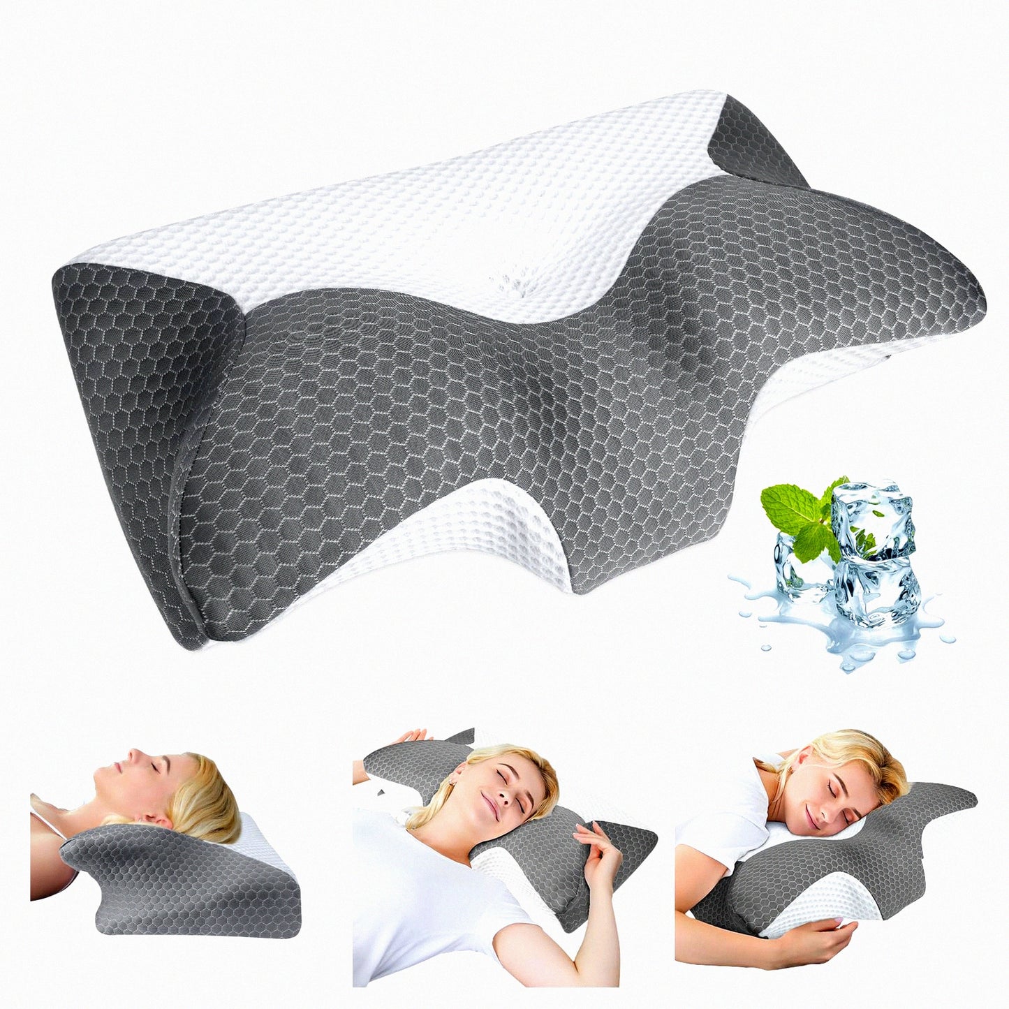 CoolSleep OrthoPillow - Ergonomic Memory Foam Cervical Pillow for Neck and Shoulder Pain Relief with Ice Silk Pillowcase. Ideal for Side, Back, and Stomach Sleepers.