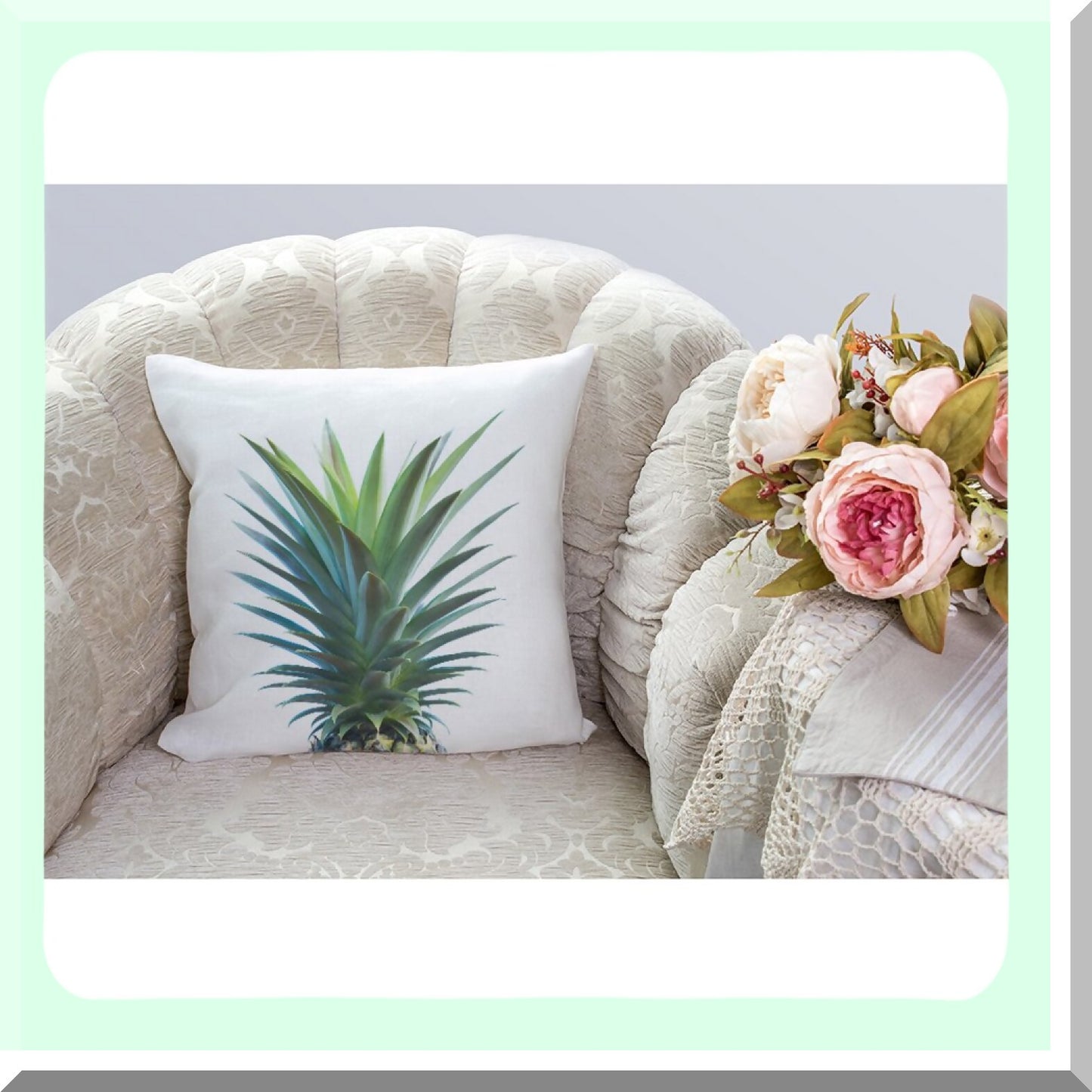 Pineapple Paradise Pillowcase - Tropical Decorative Throw Pillow Cover for Home Sofa Couch, Cotton Linen Square Cushion Case 18x18 inch Green