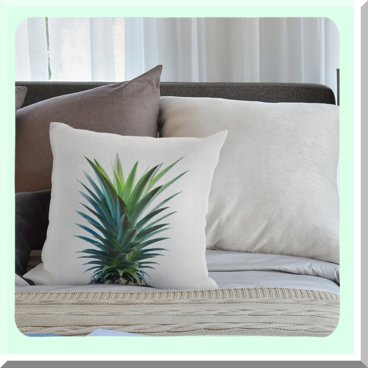 Pineapple Paradise Pillowcase - Tropical Decorative Throw Pillow Cover for Home Sofa Couch, Cotton Linen Square Cushion Case 18x18 inch Green