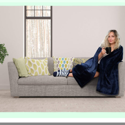 Ultra Plush Cozy Flannel Fleece Snuggle Robe with Pockets & Bonus Striped Socks