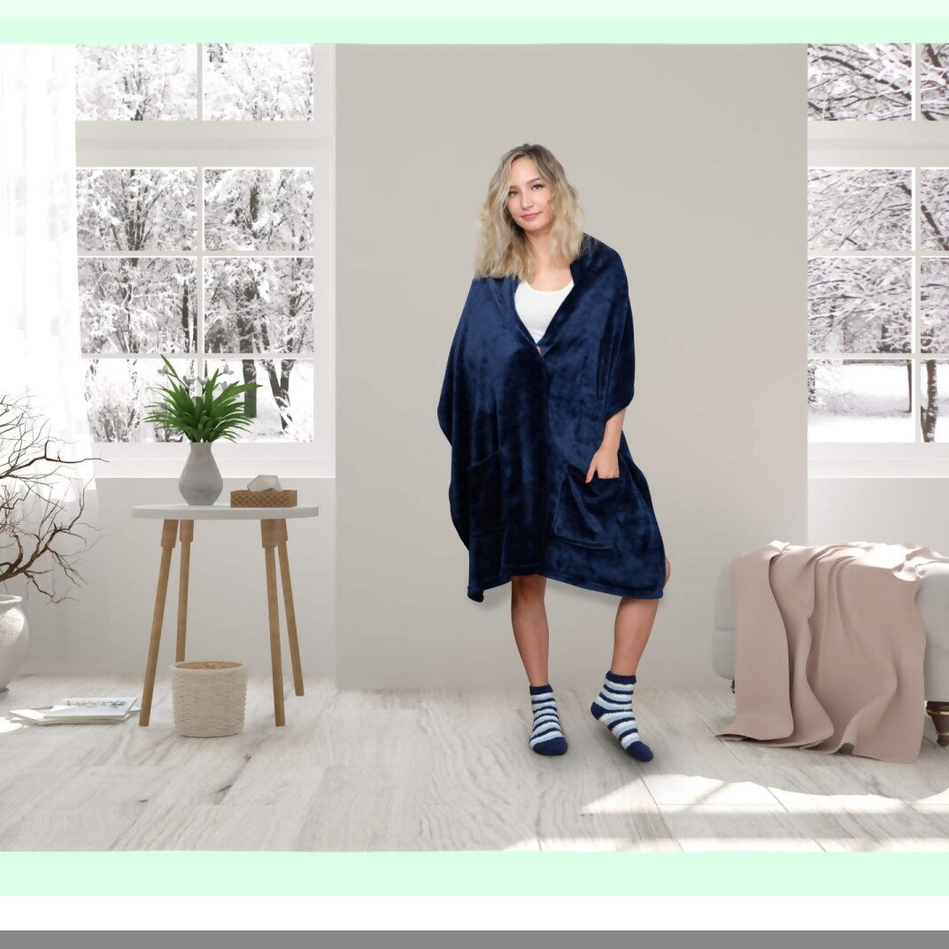 Ultra Plush Cozy Flannel Fleece Snuggle Robe with Pockets & Bonus Striped Socks