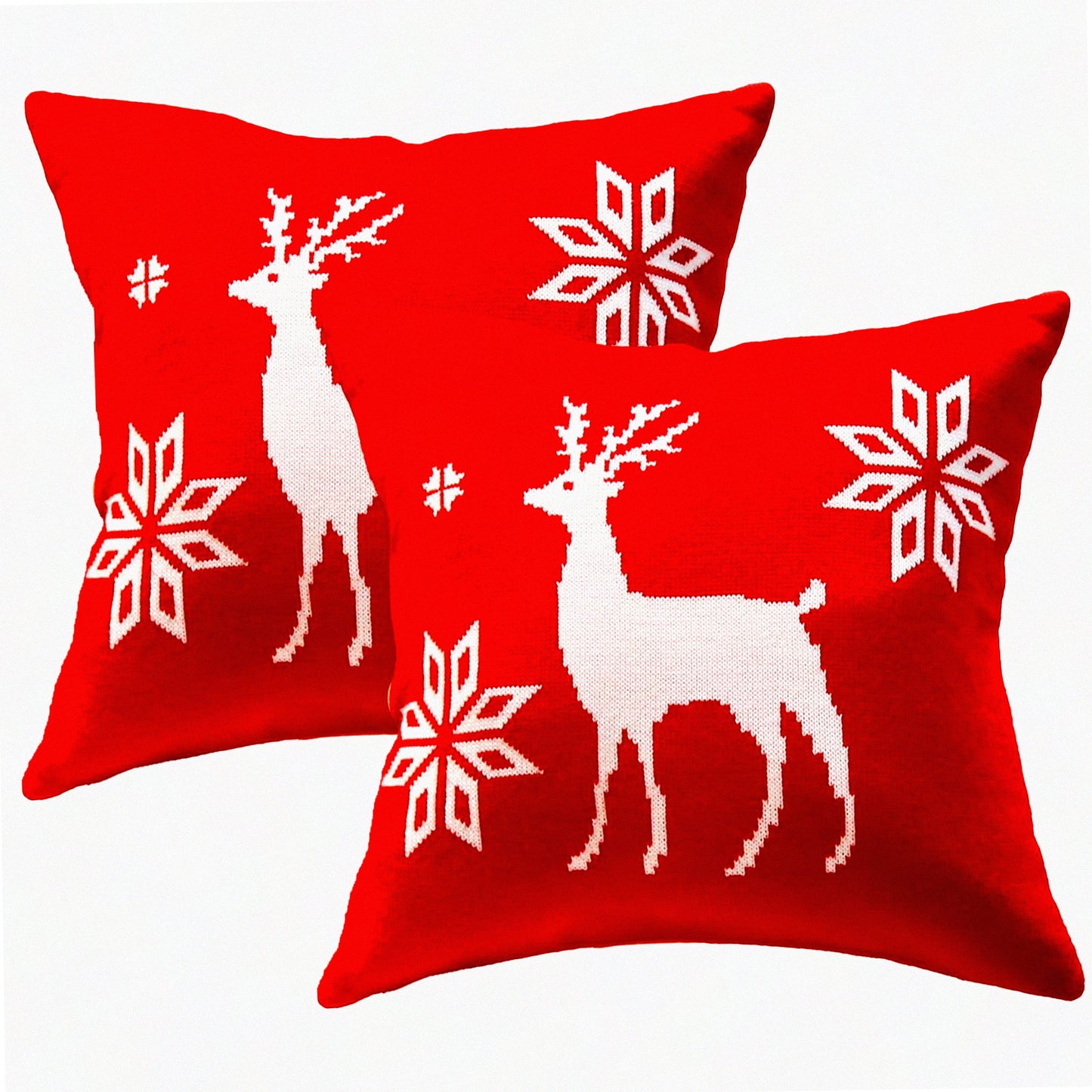 Red Deer Sweater Pillow Covers - Set of 2 | White Deer Decorative Cushion Cases for Home Decor | 18x18 Throw Pillowcases for Bed, Sofa, Chair