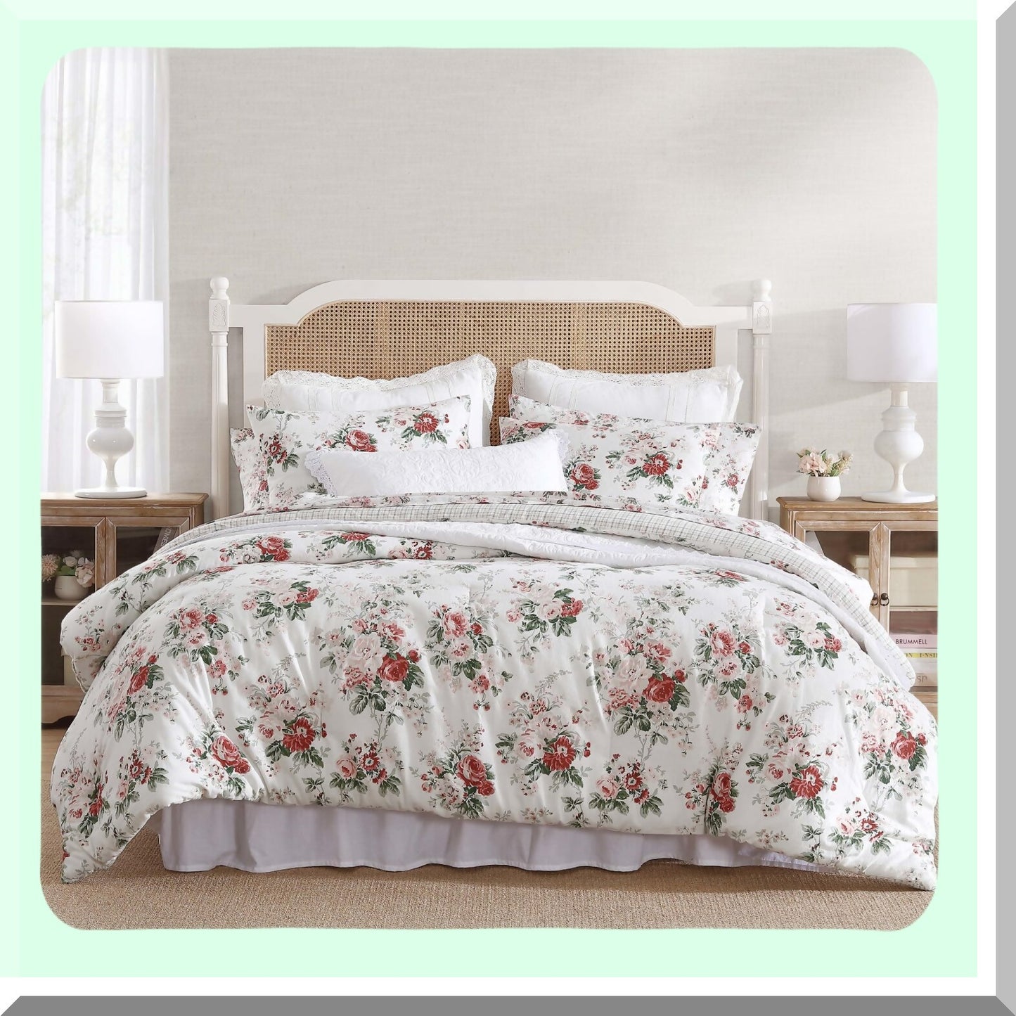 CozyFluff Reversible Cotton Flannel Comforter Set - Ashfield Red - Luxuriously Soft Bedding with Matching Shams - Warm Home Decor
