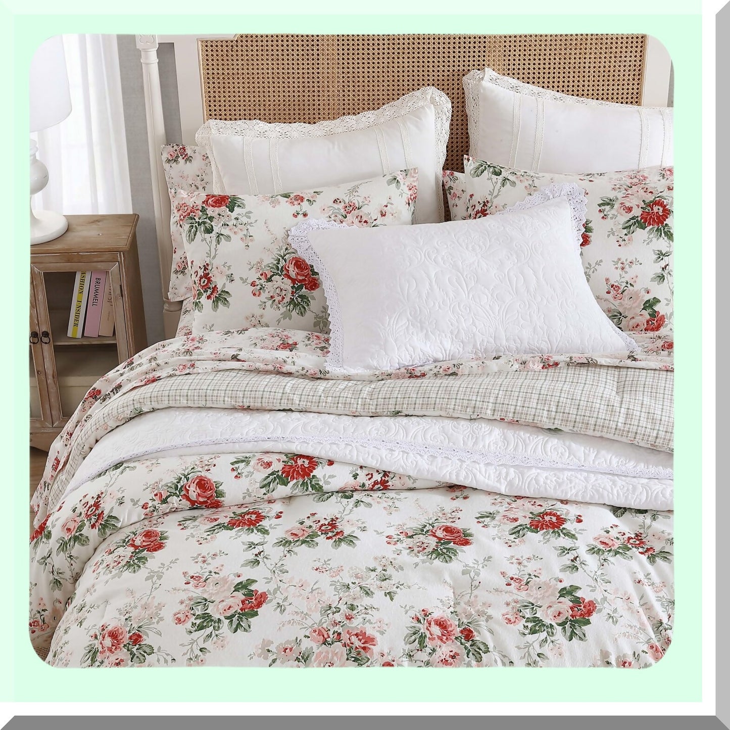 CozyFluff Reversible Cotton Flannel Comforter Set - Ashfield Red - Luxuriously Soft Bedding with Matching Shams - Warm Home Decor