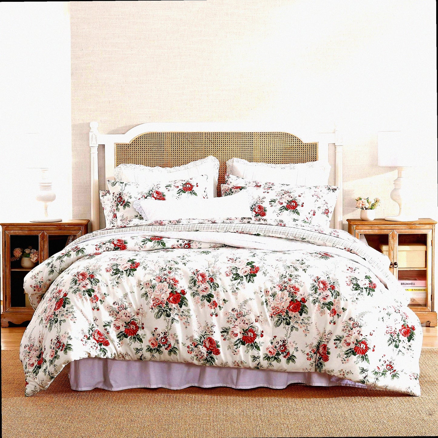 CozyFluff Reversible Cotton Flannel Comforter Set - Ashfield Red - Luxuriously Soft Bedding with Matching Shams - Warm Home Decor